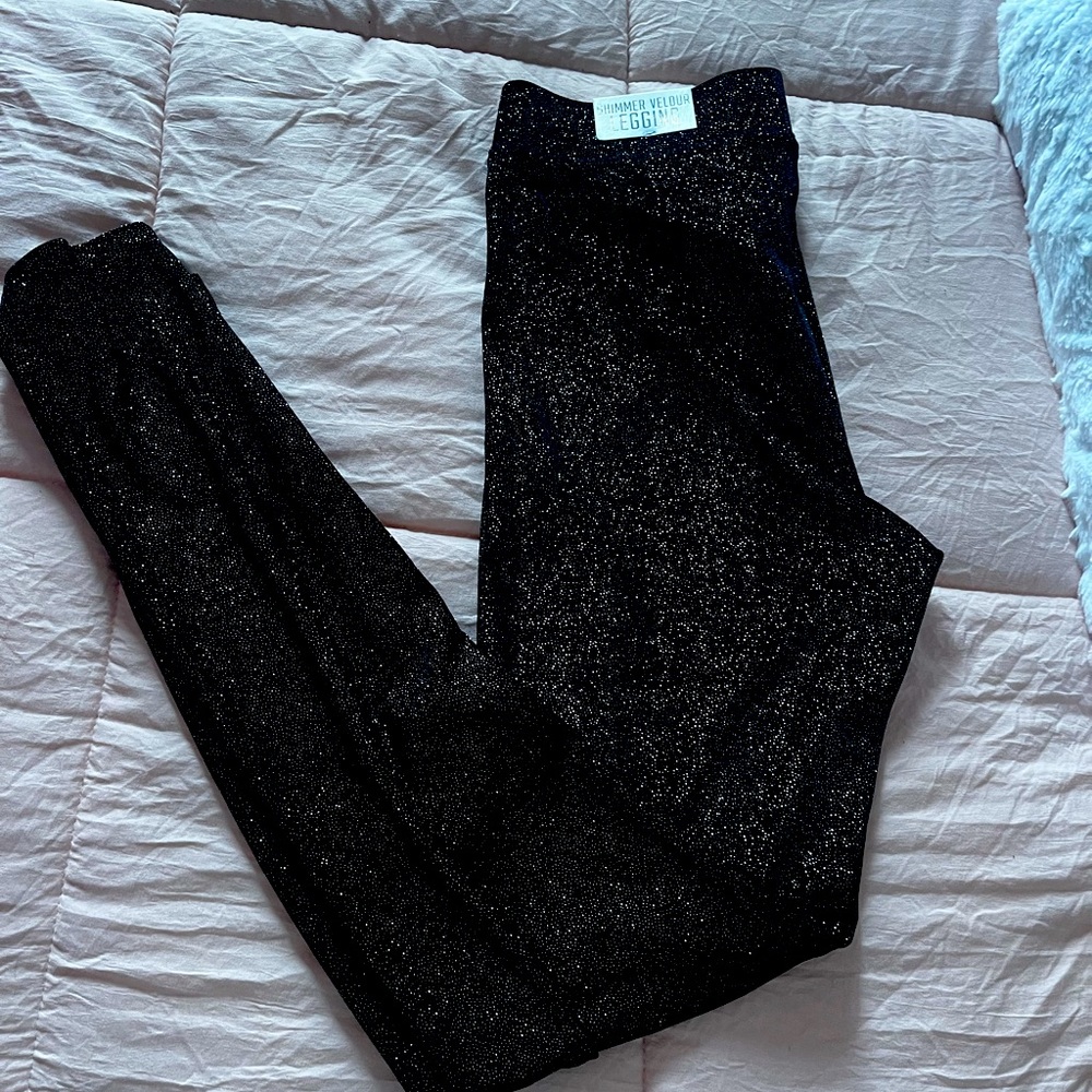 Shimmer velour  black leggings PINK